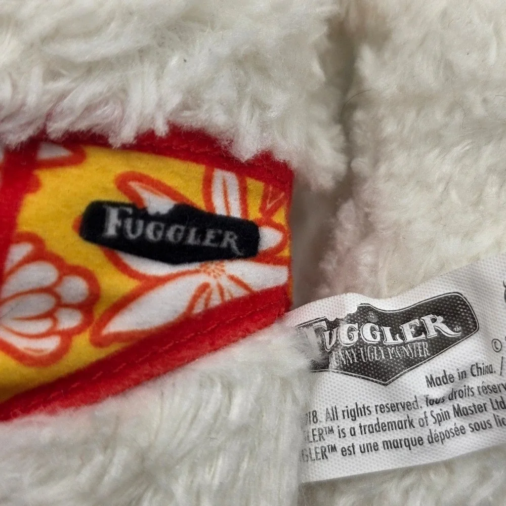 Fuggler Funny Ugly Monster Plush White Shaggy Button Eyes 7x9